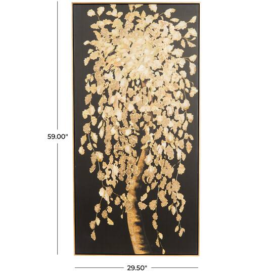 30" x 59" Black Polystone Tree with Gold Foil Accents Framed Wall Art